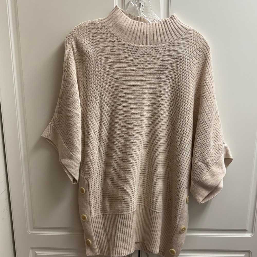 LOFT Outlet Cream Women’s Turtleneck Large Sweater 3/4 Sleeves Side Buttons